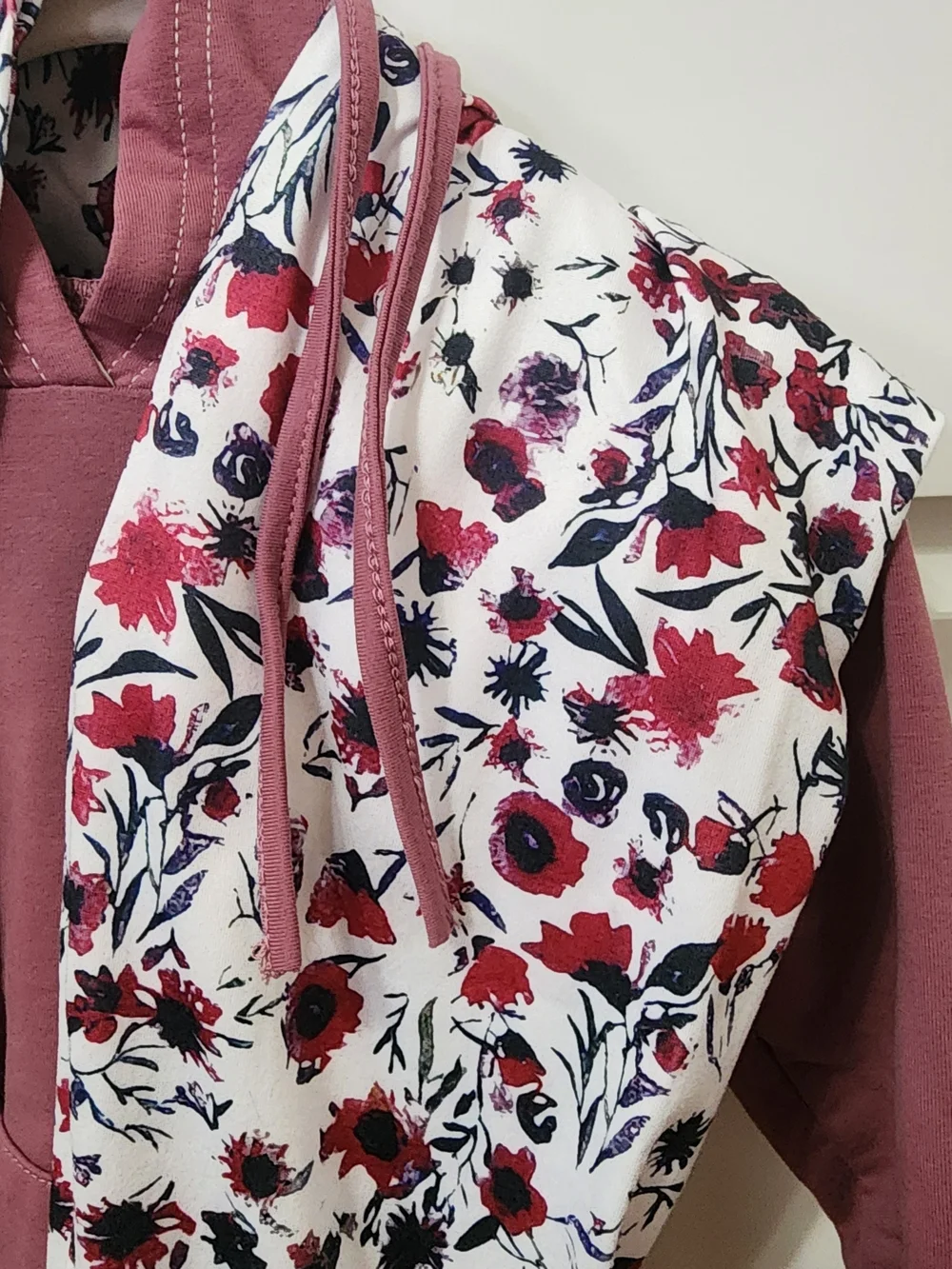 Baby Floral Print Hoodie Set in Dusty Rose With Bow.